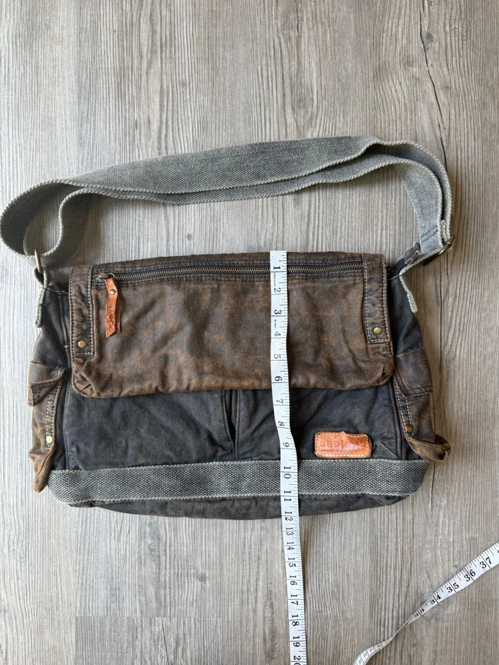 Bed Stu Messenger Bag Unisex Large Brown Black Distressed Canvas Leather Satchel